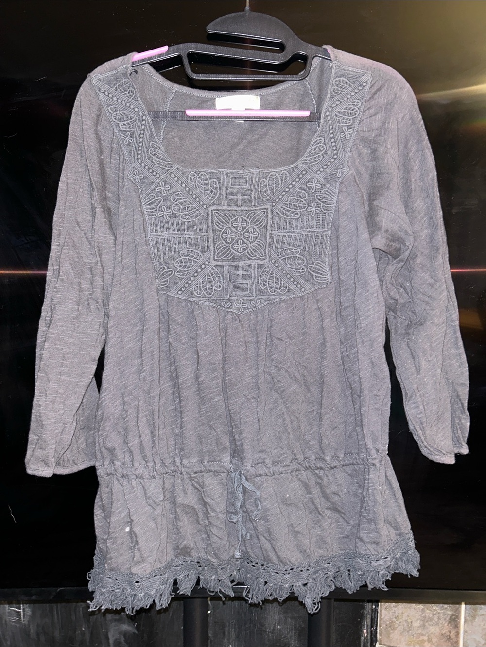 Kenar Gray Embroidered Scoop-Neck Tunic
